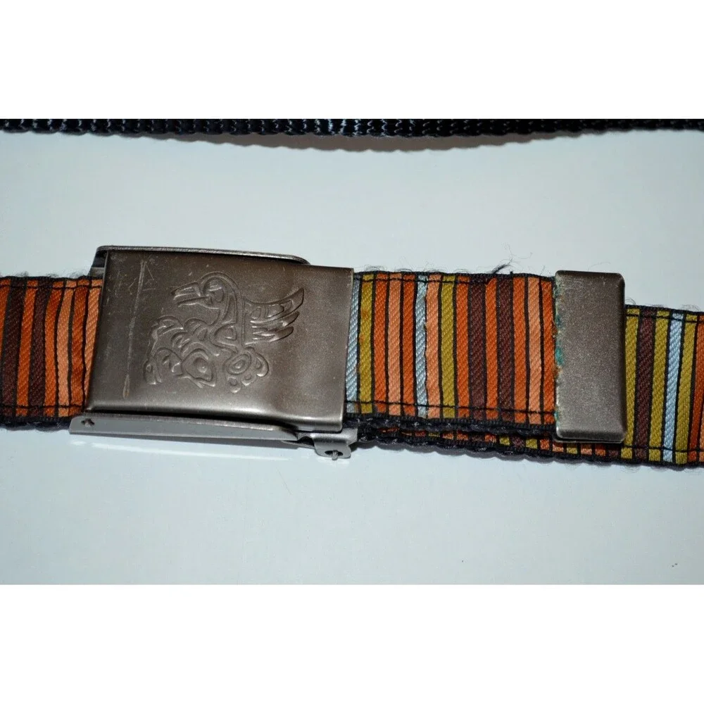 Silverfoot Nylon Backed Ribbon Belt  1-1/4”Wide Logo Buckle Multi Color Stripe